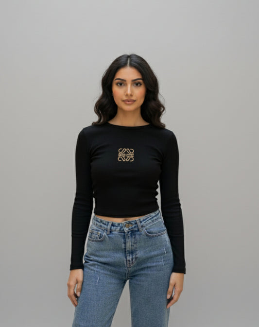 Body Low Noir Brodé En Blanc image 0