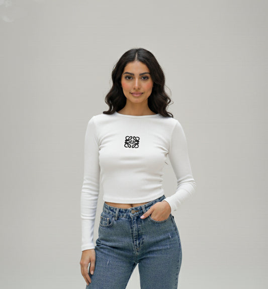 Body Low Blanc Brodé En Noir image 0