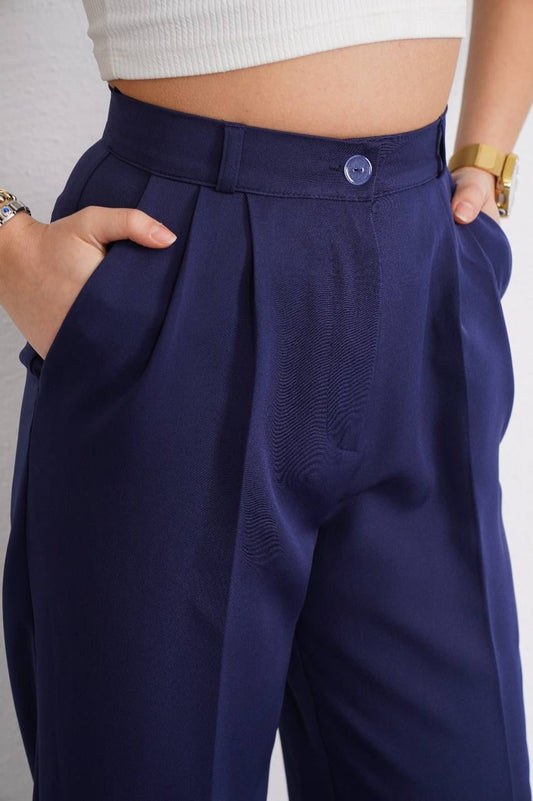 Pantalon large crêpe bleu