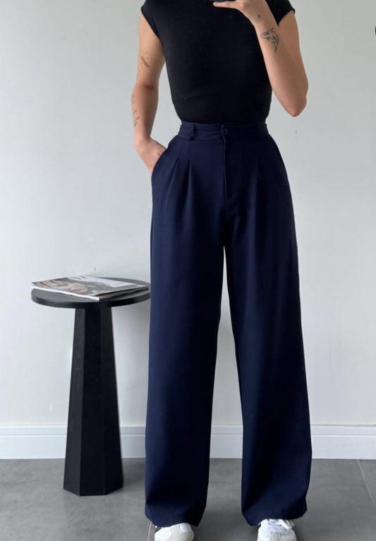 Pantalon large crêpe bleu