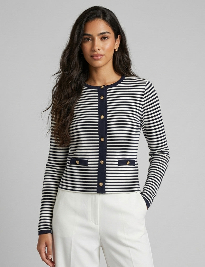 Gilet Ariana Rayé En B. Marine