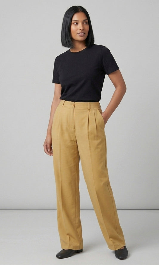 Pantalon large crêpe beige