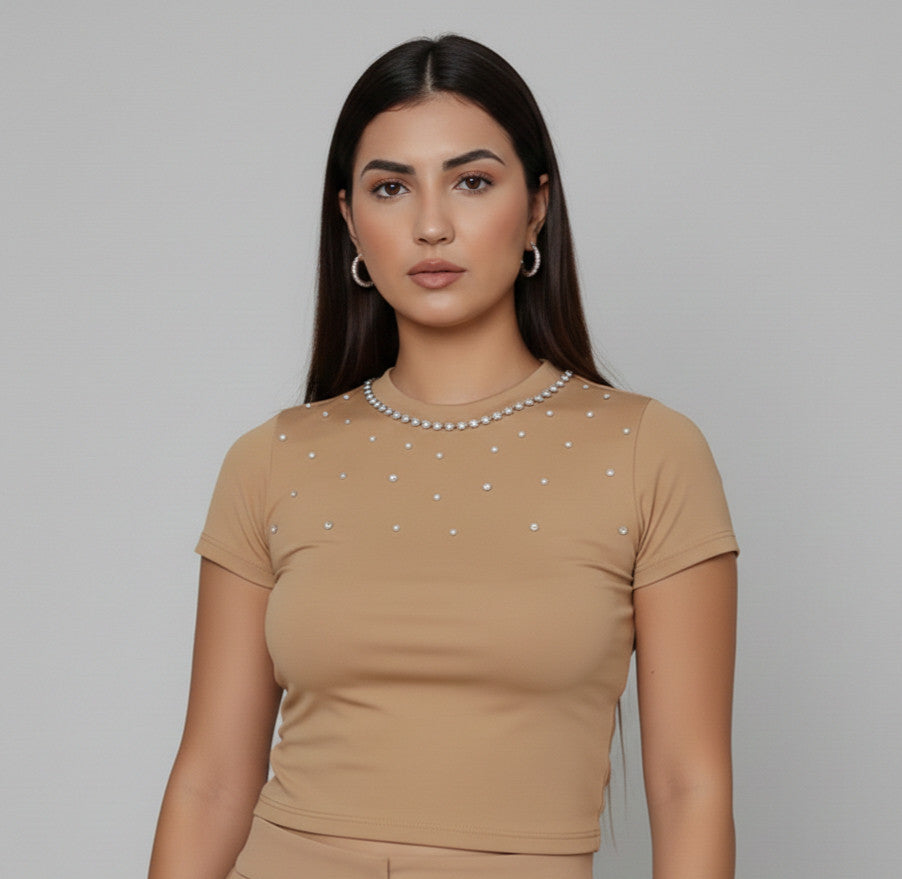 Top strass Beige