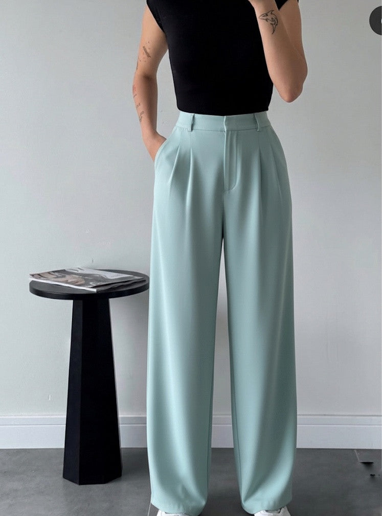 Pantalon large crêpe Vert D'eau