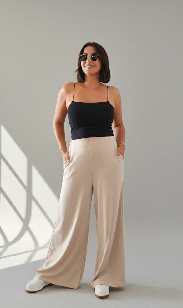 Pantalon modal large Beige