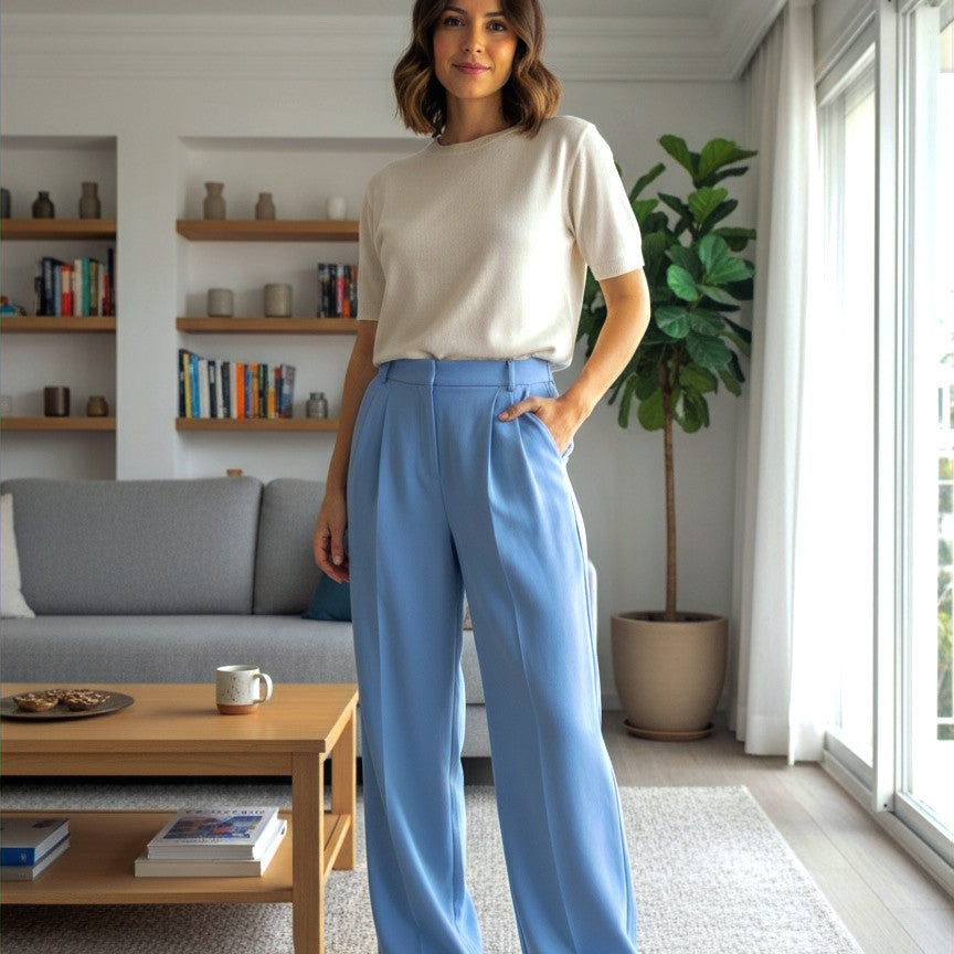 Pantalon large crêpe Bleu Ciel