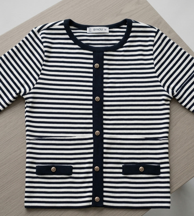 Gilet Ariana Rayé En B. Marine