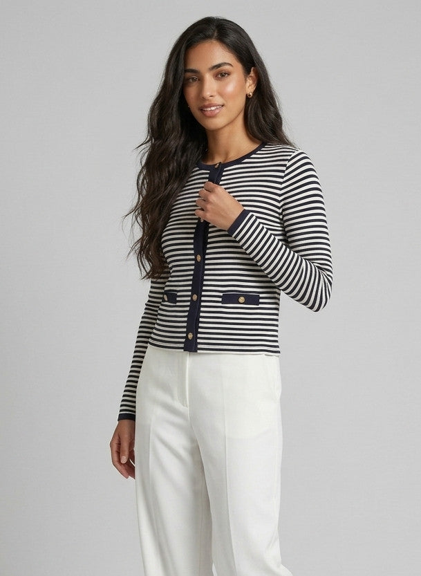 Gilet Ariana Rayé En B. Marine