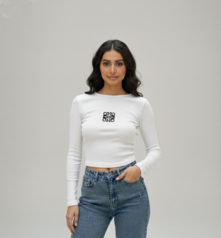 Body Low Blanc Brodé En Noir