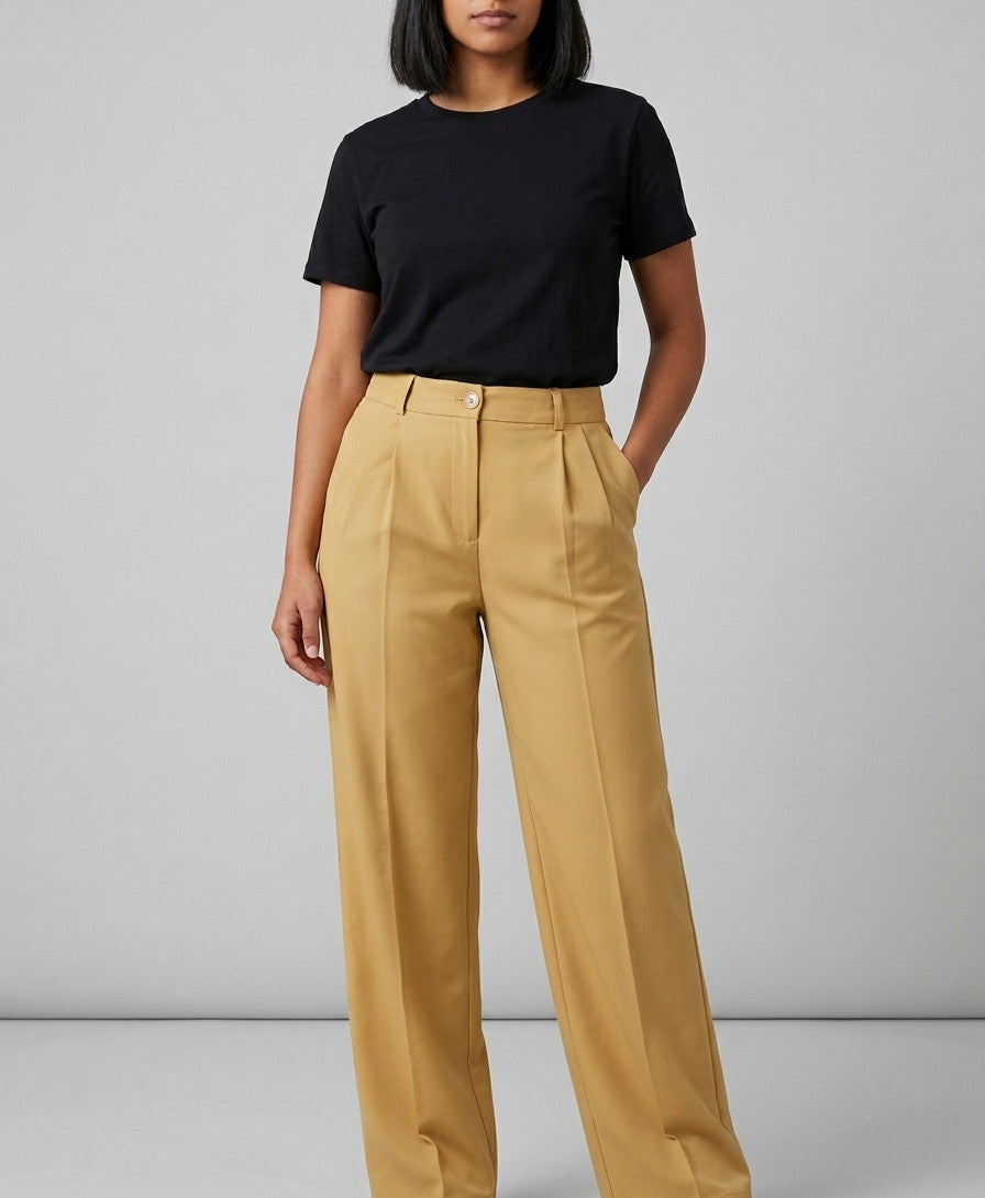 Pantalon large crêpe beige