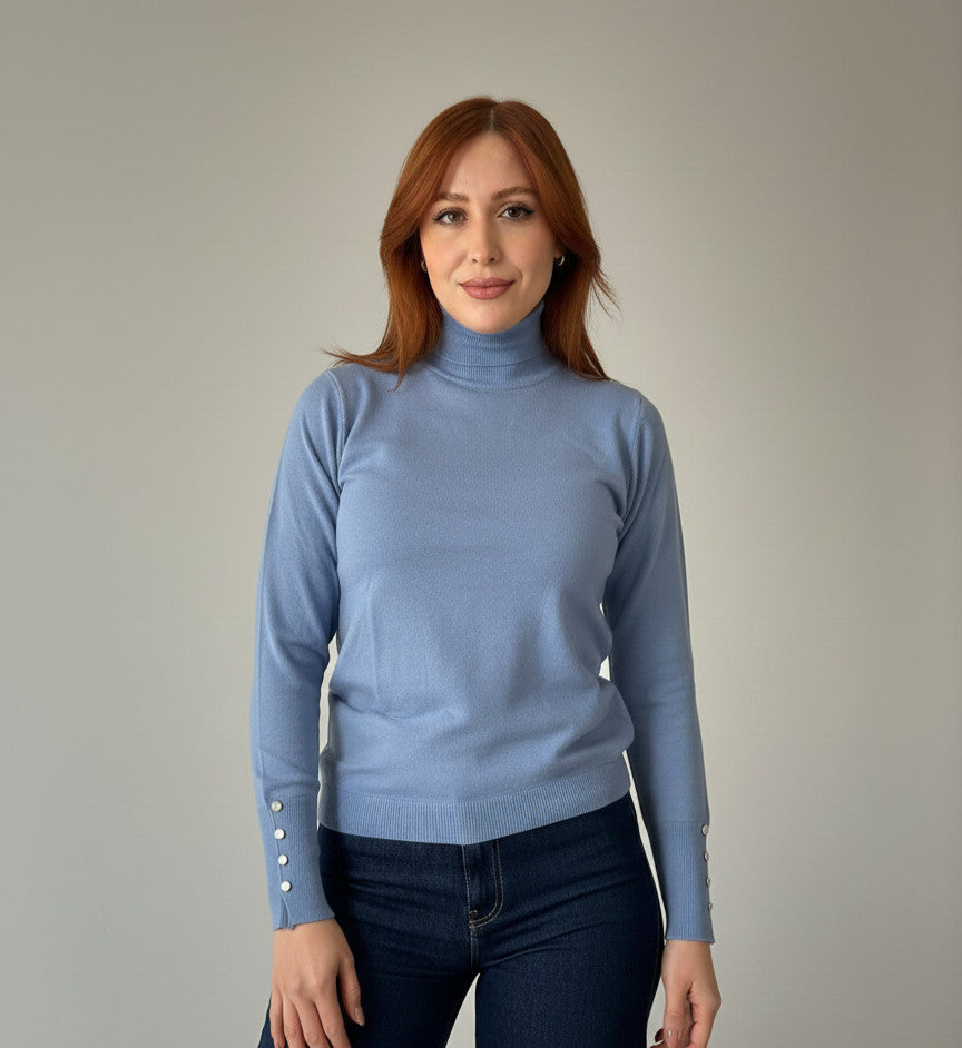 Pull Col Roulé Bleu