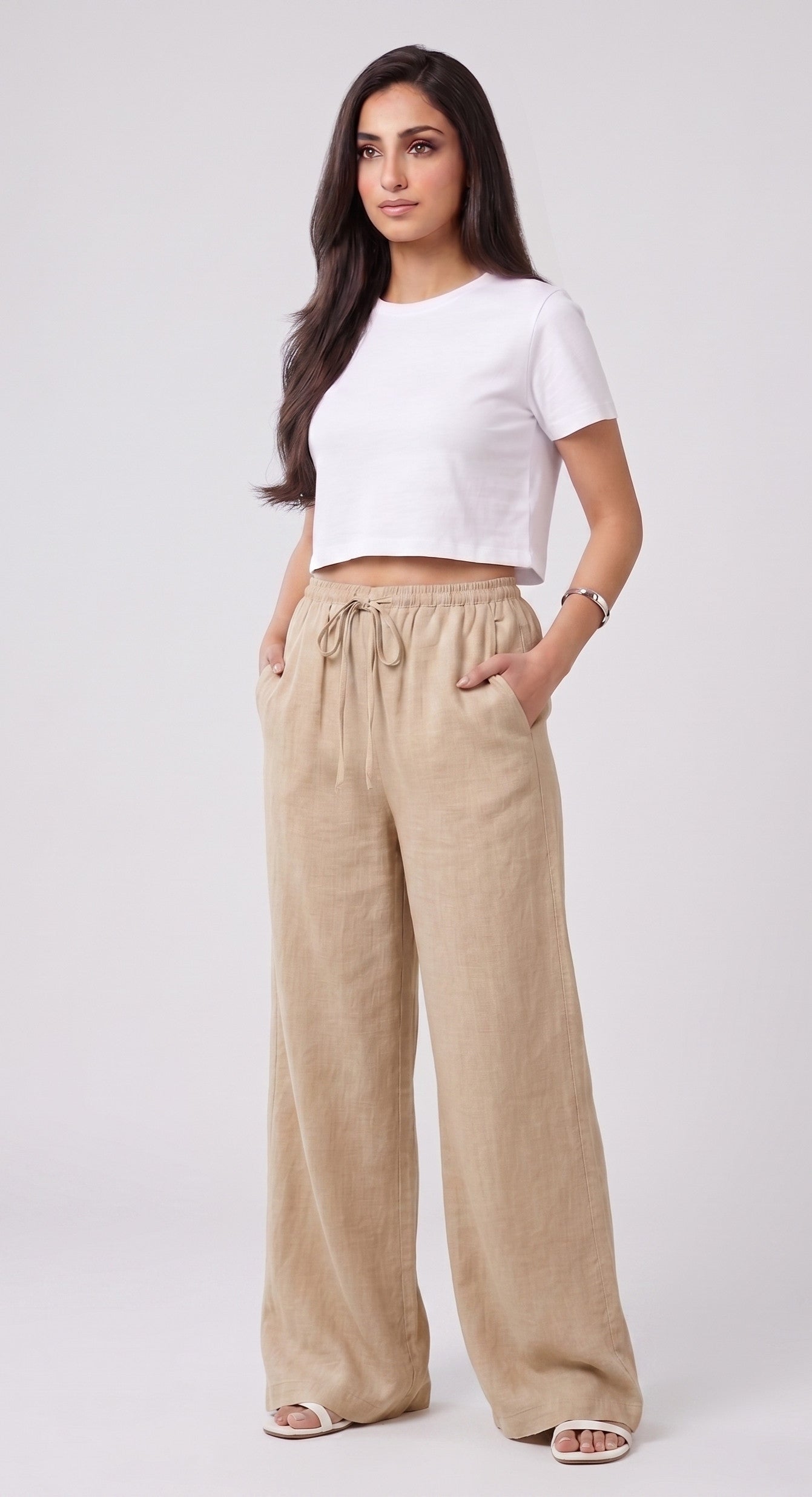 Pantalon Effet Lin Beige