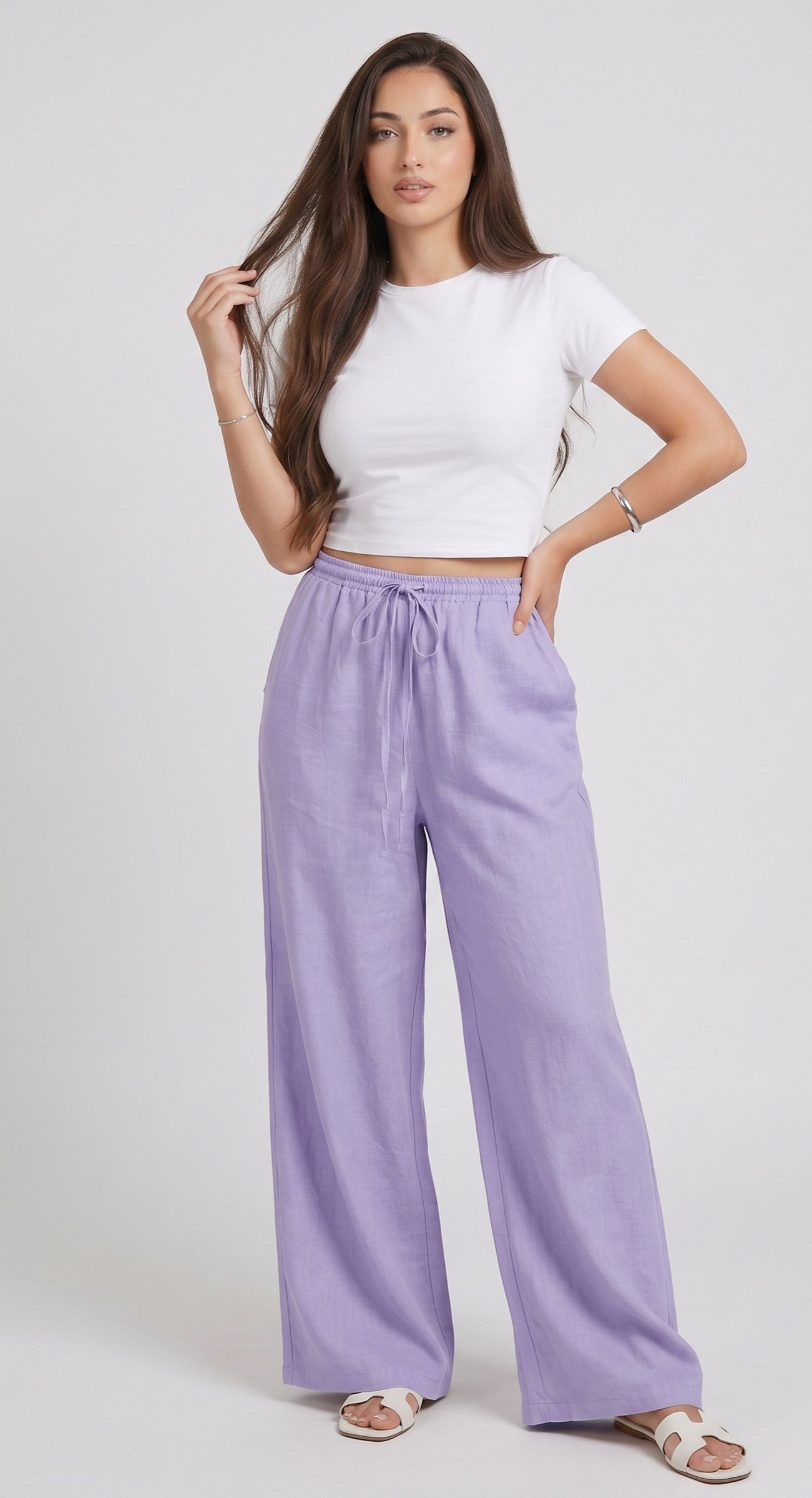 Pantalon Effet Lin Lilas
