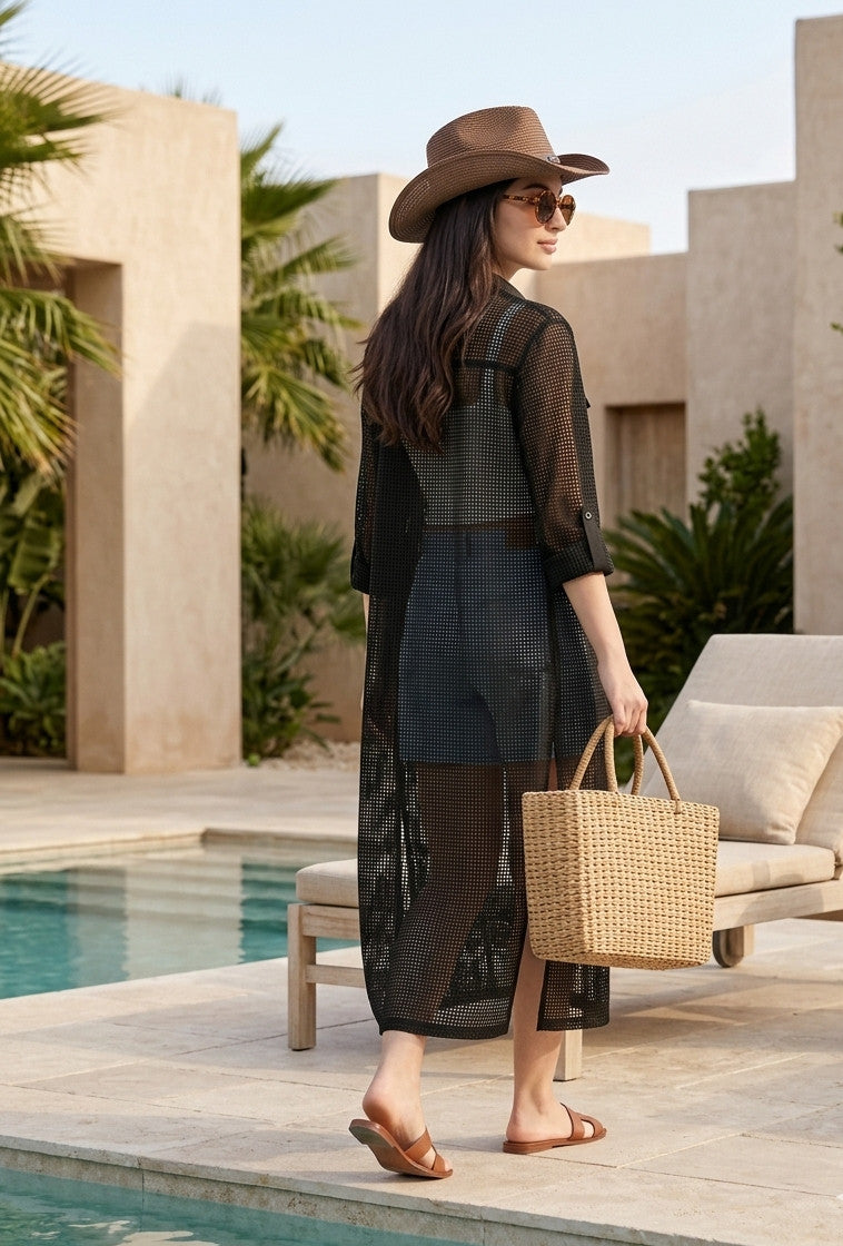 Robe Chemise Crochet  Noire