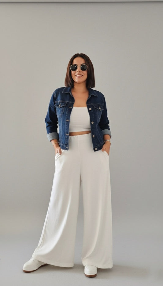 Pantalon modal large Blanc