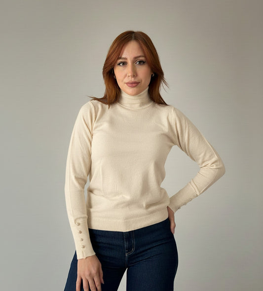 Pull Col Roulé Ecru