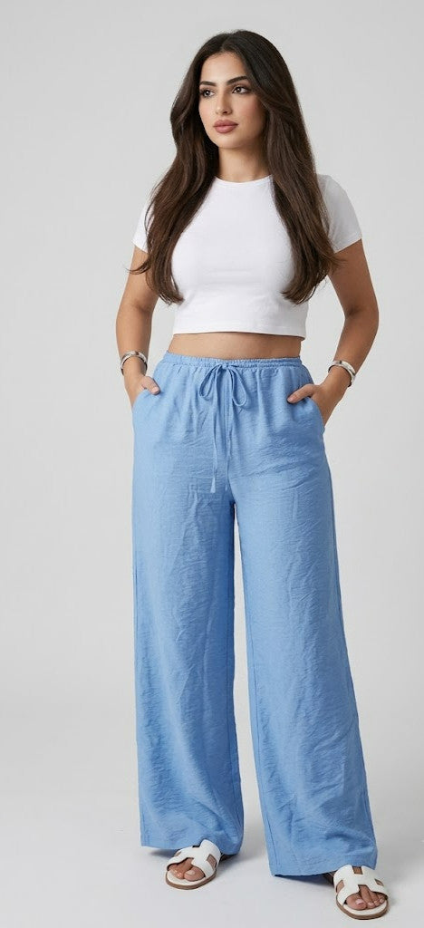 Pantalon Effet Lin Bleu Ciel