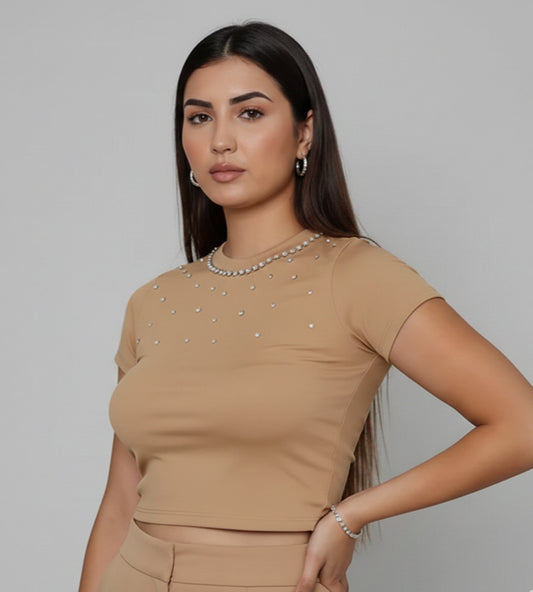Top strass Beige